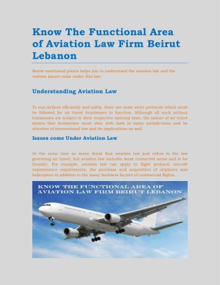 Know The Functional Area of Aviation Law Firm Beirut Lebanon