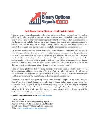 Best Binary Option Strategy – Find Certain Details