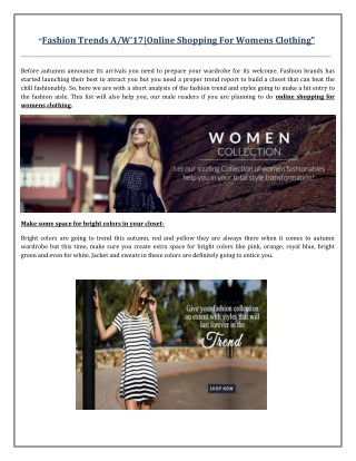 Fashion Trends A/W’17|Online Shopping For Womens Clothing