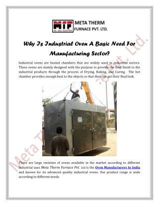 Why Is Industrial Oven A Basic Need For Manufacturing Sector?