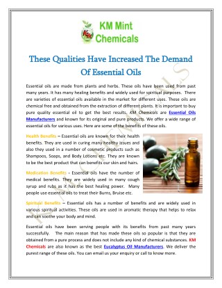 These Qualities Have Increased The Demand Of Essential Oils