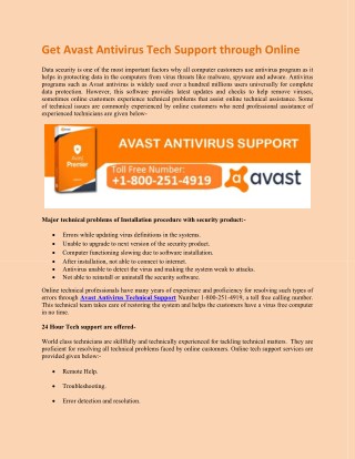 Get Avast Antivirus Tech Support through Online