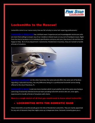 Locksmiths to the Rescue! : Five Stars Locksmith