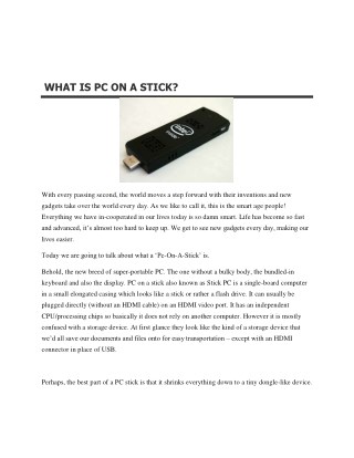 WHAT IS PC ON A STICK?