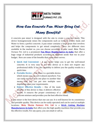 How Can Concrete Pan Mixer Bring Out Many Benefits?