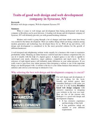 Traits of good web design and web development company in Syracuse, NY