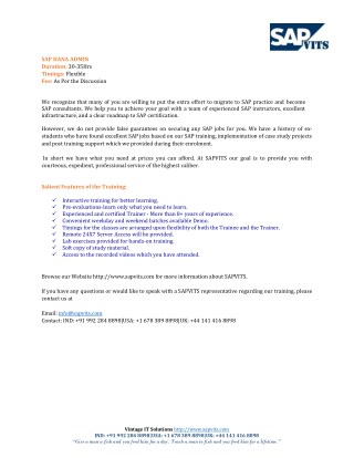 SAP HANA Administration PDF | SAP HANA Administration Training in Hyderabad