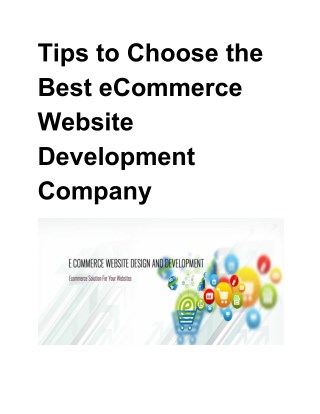 Tips to Choose the Best eCommerce Website Development Company