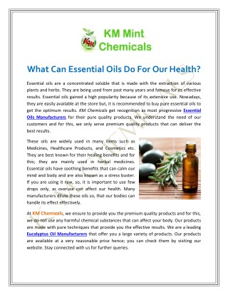 What Can Essential Oils Do For Our Health?