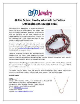 Online Fashion Jewelry Wholesale for Fashion Enthusiasts at Discounted Prices