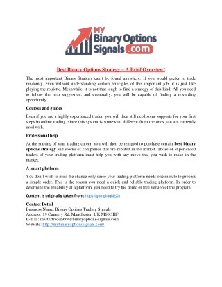 Best Binary Options Strategy – A Brief Overview!