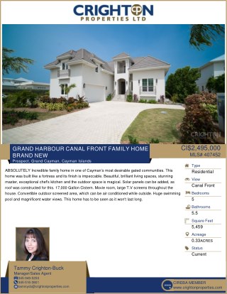 Buy Residential Property - Grand Harbour Canal Front Family Home in the Cayman Islands