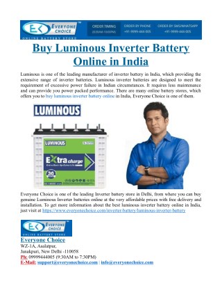 Buy Luminous Inverter Battery Online in India