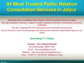 84 Most Trusted Public Relation Consultation Services in Jaipur