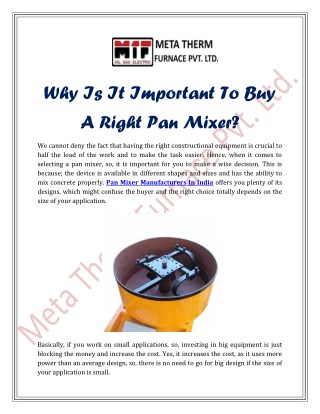 Why Is It Important To Buy A Right Pan Mixer?
