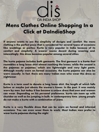 Mens Clothes Online Shopping In a Click at DaIndiaShop