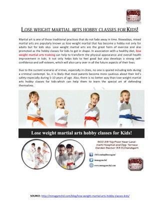Lose weight martial arts hobby classes for Kids!