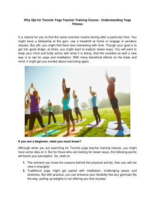 Why Opt for Toronto Yoga Teacher Training Course - Understanding Yoga Fitness