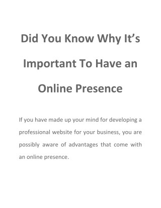 Did You Know Why It’s Important To Have an Online Presence