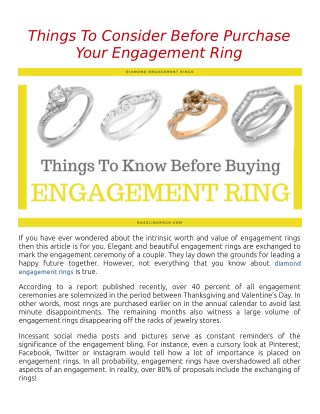 Things To Consider Before Purchase Your Engagement Ring