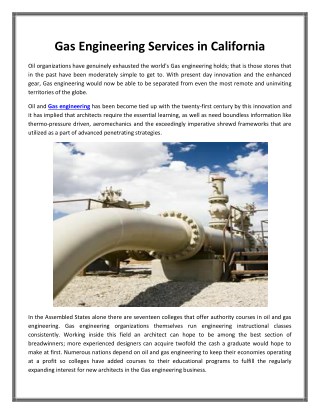 Gas Engineering Services in California