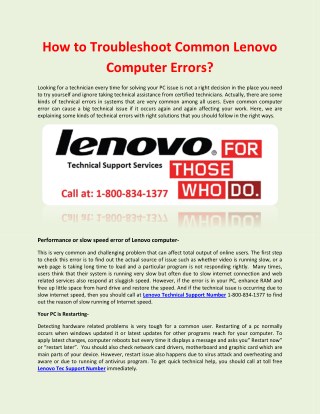 How to Troubleshoot Common Lenovo Computer Errors?