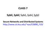 CLASS 7 Sybil, Sybil, Sybil, Sybil, Sybil Secure Networks and Distributed Systems cis.ksu