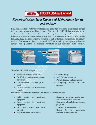 Readymade Repair and Maintenance Medical Equipment Service to Achieve Milestones