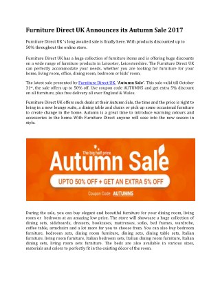Furniture Direct UK Announces its Autumn Sale 2017
