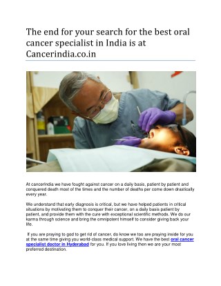 Lung and Oral Cancer Specialist Doctor in Hyderabad