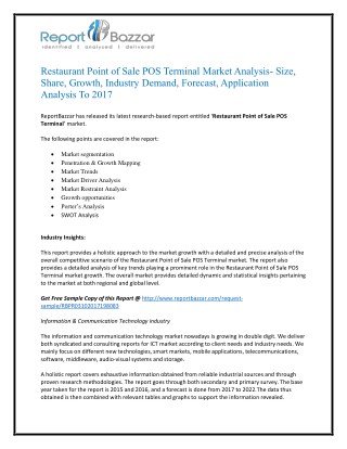 Restaurant Point of Sale POS Terminal Market Analysis- Size, Share, Overview, Scope, Revenue, Gross Margin, Segment and