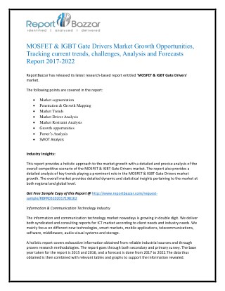 Mosfet & igbt gate drivers Market: Potential and Niche Segments, Geographical regions and Trends 2022