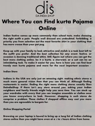 Where You can Find kurta Pajama Online