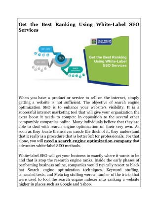 Get the Best Ranking Using White-Label SEO Services