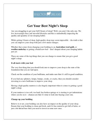 Get Your Best Night’s Sleep