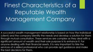 Finest Characteristics of a Reputable Wealth Management Company