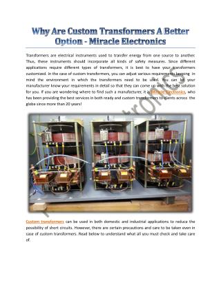 Why Are Custom Transformers A Better Option - Miracle Electronics