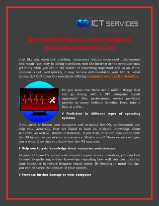 Why Hire Professional Computer Repair Service Provider? Find Out! - MK ICT Services