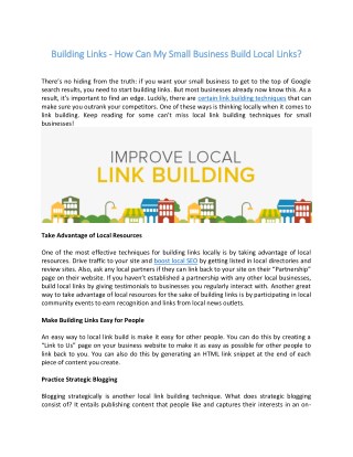 Building links - local link building tips for small businesses
