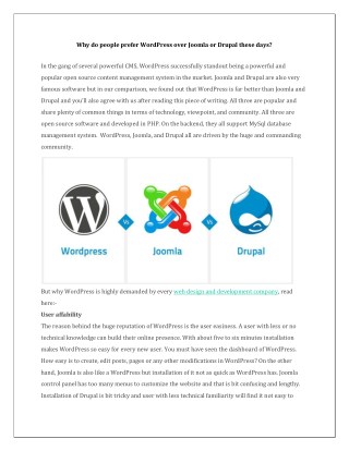 Why do people prefer WordPress over Joomla or Drupal