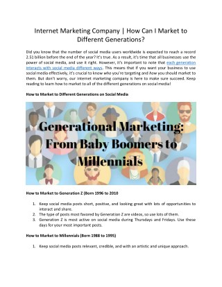 Internet marketing company how can i market to different generations