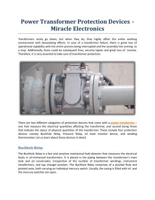Power Transformer Protection Devices - Miracle Electronics