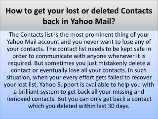 How to get your lost or deleted Contacts back in Yahoo Mail?