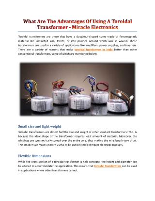 What Are The Advantages Of Using A Toroidal Transformer - Miracle Electronics