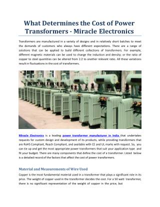 What Determines The Cost Of Power Transformers - Miracle Electronics