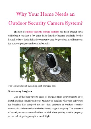 Why Your Home Needs An Outdoor Security Camera System?