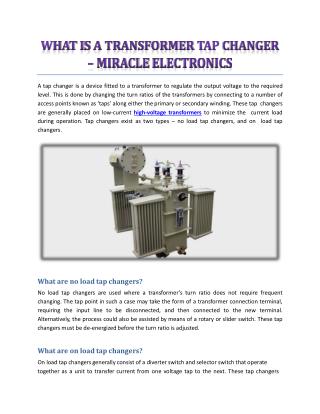 What Is A Transformer Tap Changer - Miracle Electronics