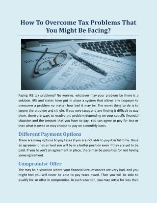 How To Overcome Tax Problems That You Might Be Facing?
