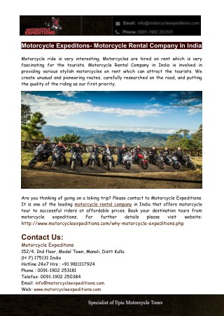 Motorcycle Expeditions- Motorcycle Rental Company in India