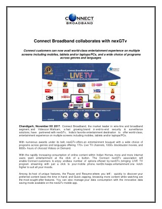 Connect Broadband collaborates with nexGTv  